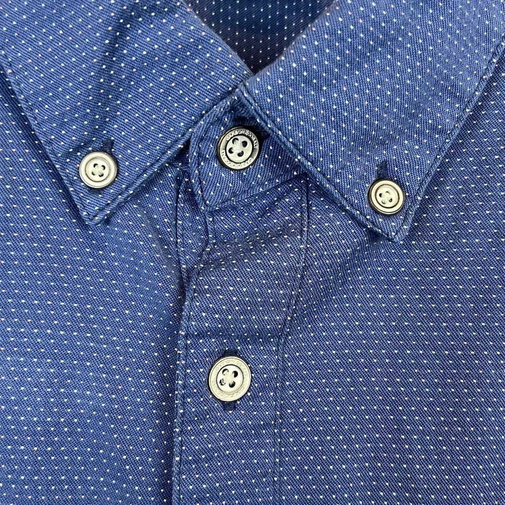 Carbon 2 Cobalt Mens Blue Polka Dots Button Down Long Sleeve Casual Shirt Sz 2XL